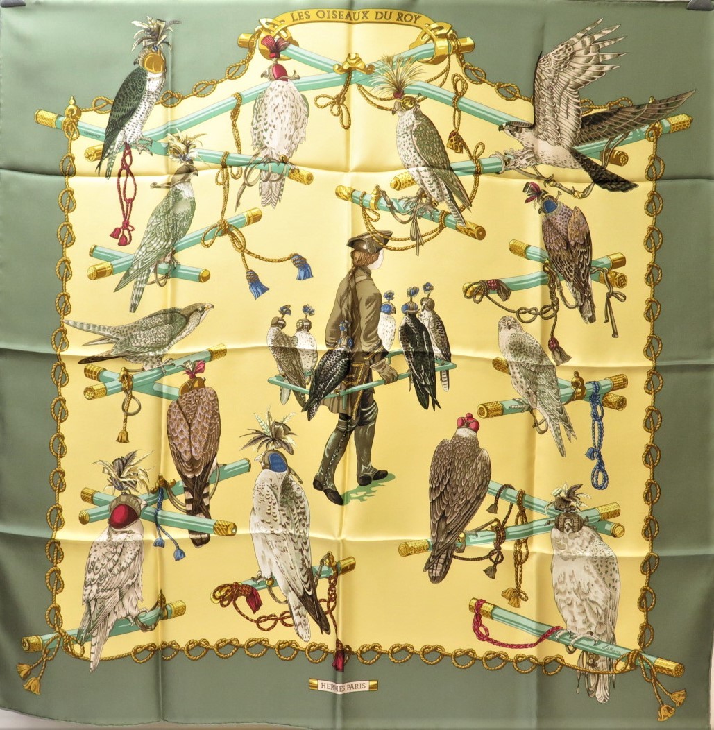 エルメス カレ シルクスカーフ 美品 王の鳥たち/LES OISEAUX DU ROY