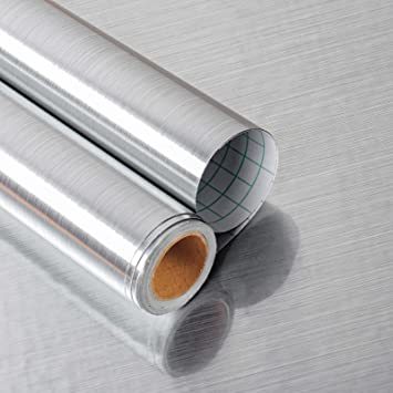  ステンレスシート 45cmx5m Yenhome ステンレスシート 壁紙シール シルバー リメイクシート 防水壁紙 メタリック_1