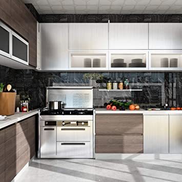  ステンレスシート 45cmx5m Yenhome ステンレスシート 壁紙シール シルバー リメイクシート 防水壁紙 メタリック_4