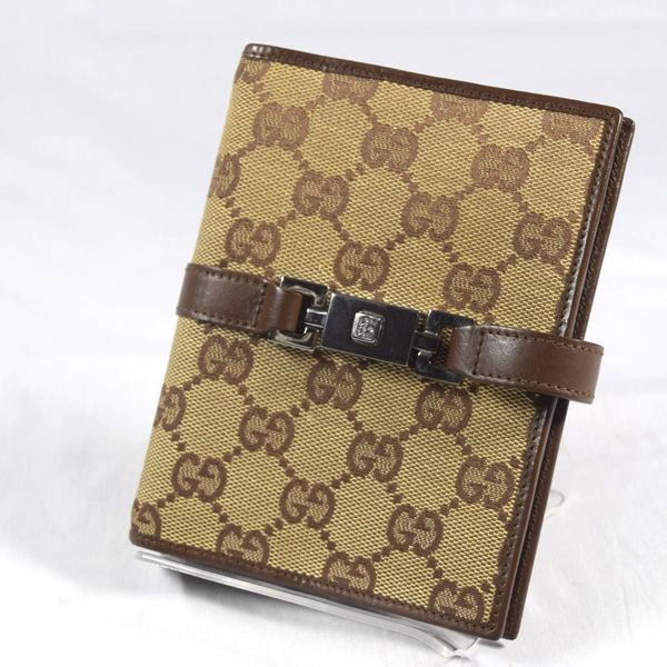 GUCCI シマ ミニ6穴 手帳カバー レザー GG柄 型押し 本革