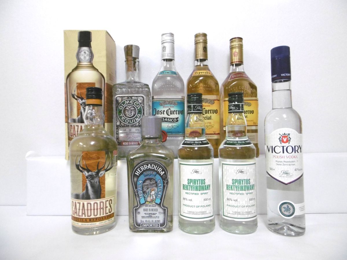 古酒 未開栓 9本セット Jose Cuervo ホセ クエルボ ポルモス スピリタス 等 ウォッカ テキーラ 500ml-750ml 38%-96% L1440szK