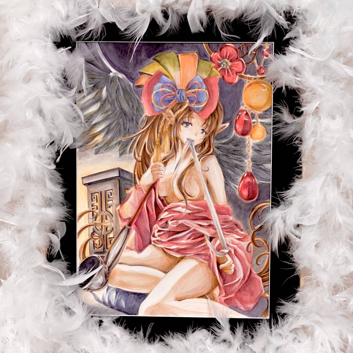 手書き アナログ イラスト 『和の鳥』 A4サイズ オリジナル 創作 水彩