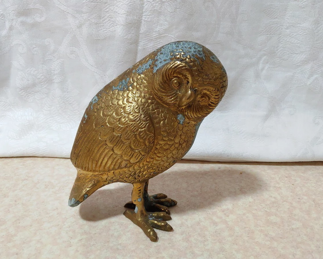 india　インド ふくろう 真鍮？　縁起物　金属製_1