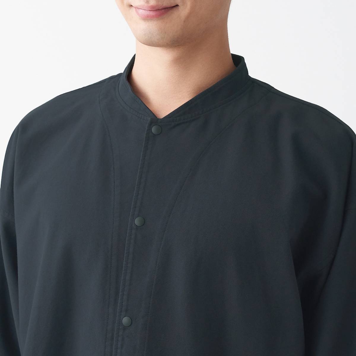 新品 MUJI Labo太番手洗いざらしオックススタンドカラーシャツ L-XL 黒