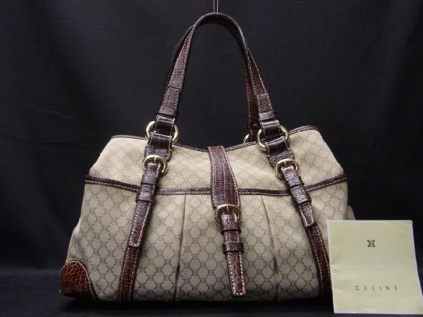 celine セリーヌ クロコ押し ハンドバッグ トートバッグ レディース 黒