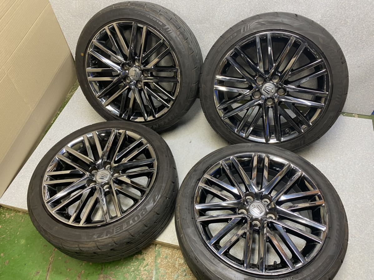210系クラウンア純正メッキホイール18×8J+40 114.3/5H BRIDGESTONE POTENZA RE003 225/45R18 4本セット