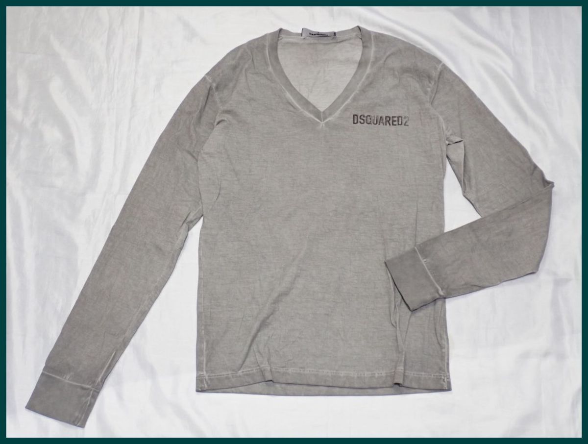 ☆Dsquared2/ディースクエアード Vネック 長袖Tシャツ メンズS/グレー 