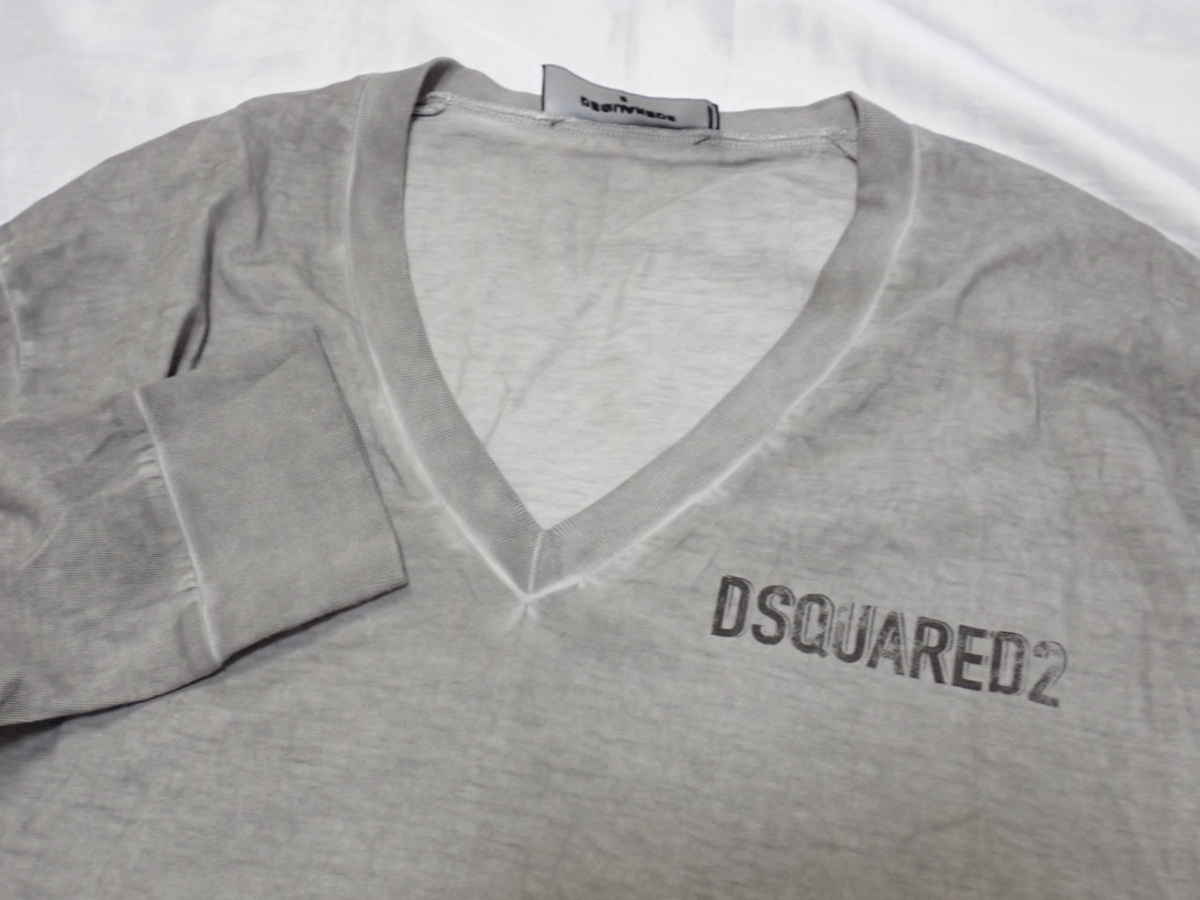 ☆Dsquared2/ディースクエアード Vネック 長袖Tシャツ メンズS/グレー 