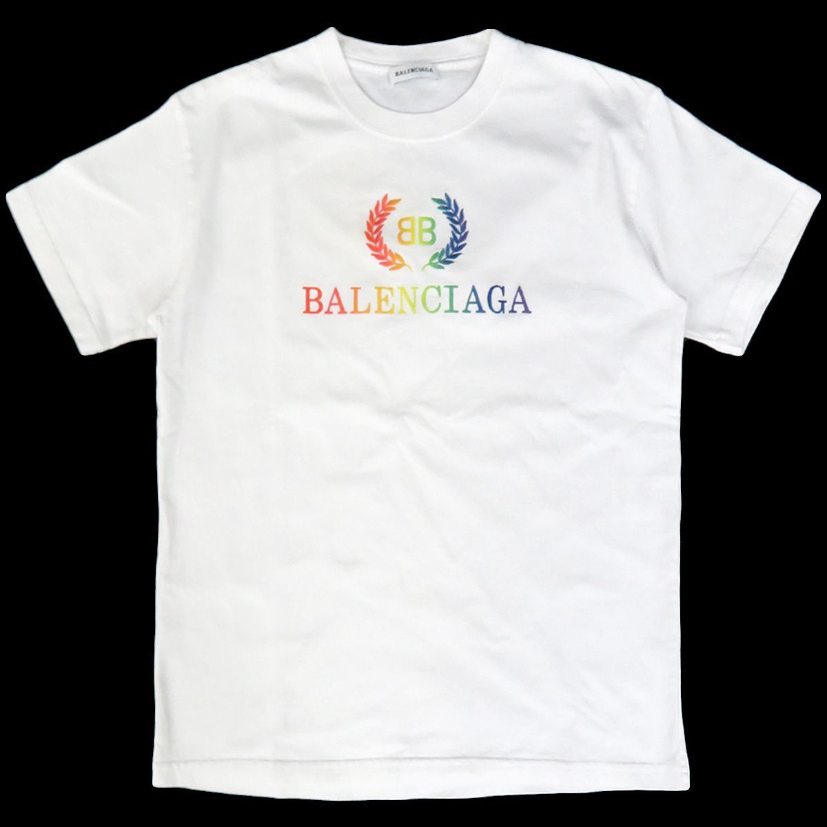 バレンシアガ レインボー ロゴ プリント Tシャツ 半袖 マルチカラー 