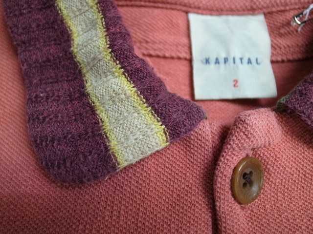 KAPITAL ◇ スカ刺繍 鬼鹿の子ポロシャツ ピンク サイズ2 半袖 ニット