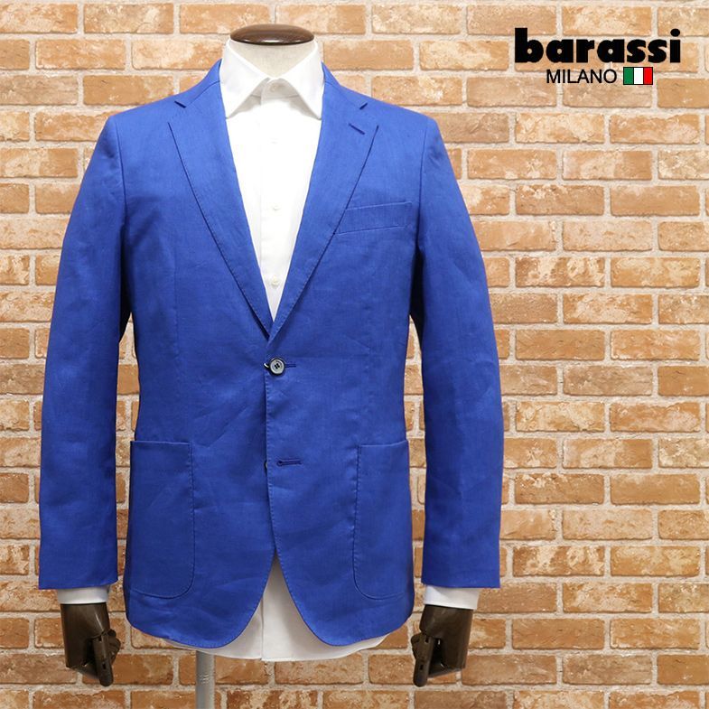 1円/2020春夏/barassi MILANO/48(L)サイズ/軽やか清涼ジャケット 日本縫製 麻リネン100％ 無地 シンプル 定番 新品/青/ブルー/cy103/