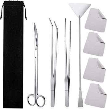 4点セット 水槽ピンセット 水草トリミング ハサミ ステンレス 水族館用 実用 便利 多機能 収納バッグと清潔布4枚付き_1