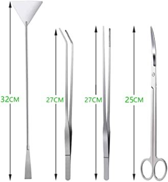 4点セット 水槽ピンセット 水草トリミング ハサミ ステンレス 水族館用 実用 便利 多機能 収納バッグと清潔布4枚付き_3