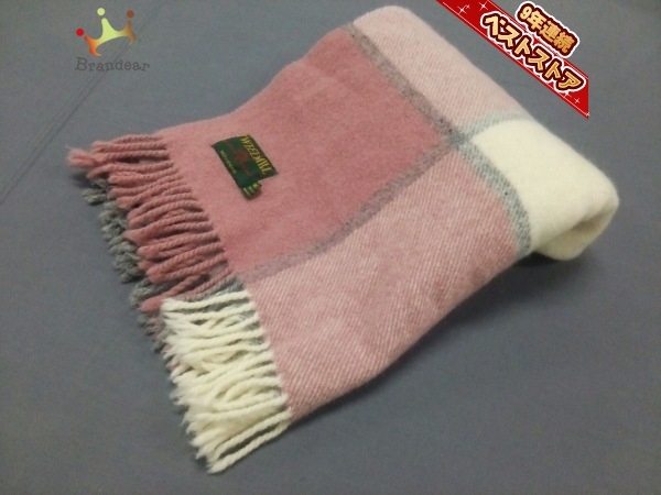 ［美品］TWEEDMILL ピンク ストール ウール100% ツイードミル TWEEDMILL ストール(ショール) - ウール ピンク×グレー