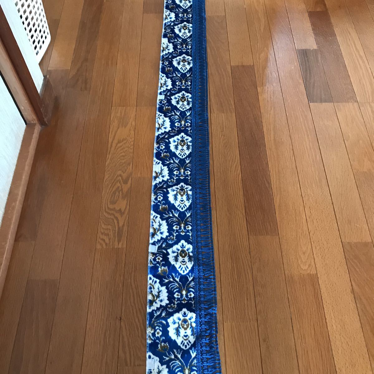 新格子ブルー フロントフリルカーテン 220×15 金華山 デコトラ レトロ 