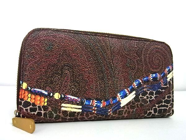 1円 □美品□ ETRO エトロ PVC ペイズリー柄 ラウンドファスナー 長 