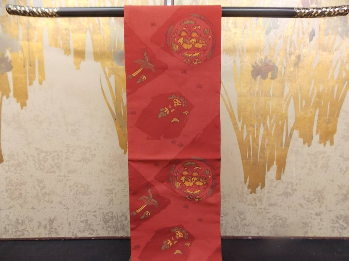新作入荷，新作入荷，HOT きもの今昔２５４３ 袋帯 西陣織お洒落帯 有名 木屋太の帯 臙脂色割り付けに夫婦おしどりと幸せを運ぶ鳥(仕立て上がり)｜売買されたオークション情報、yahooの商品情報をアーカイブ公開 - 仕立て上がり