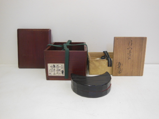 本物保証，新品 茶道具 菓子器 縁高重 ヘギ目溜塗 5段重 木製