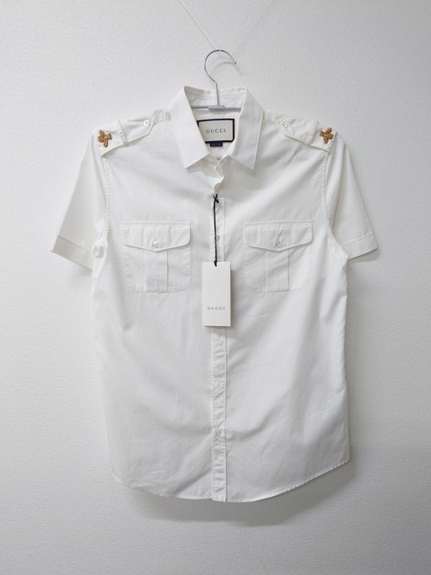 本物 GUCCI グッチ 蜂刺繍 ダブルポケット 半袖シャツ 39 15 1/2  