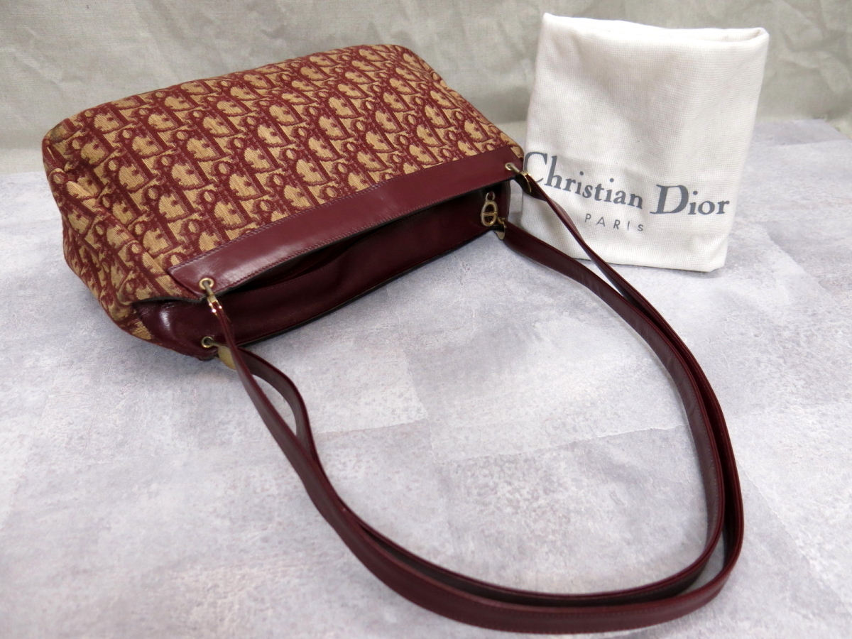 ●美品●Christian Dior ディオール●トロッター●キャンバス カーフ レザー 本革●ショルダー バッグ●ボルドー●ヴィンテージ●Js19826 Dior Christian トロッター 中古美品 原宿店限定クリスチャンディオール ネイビー