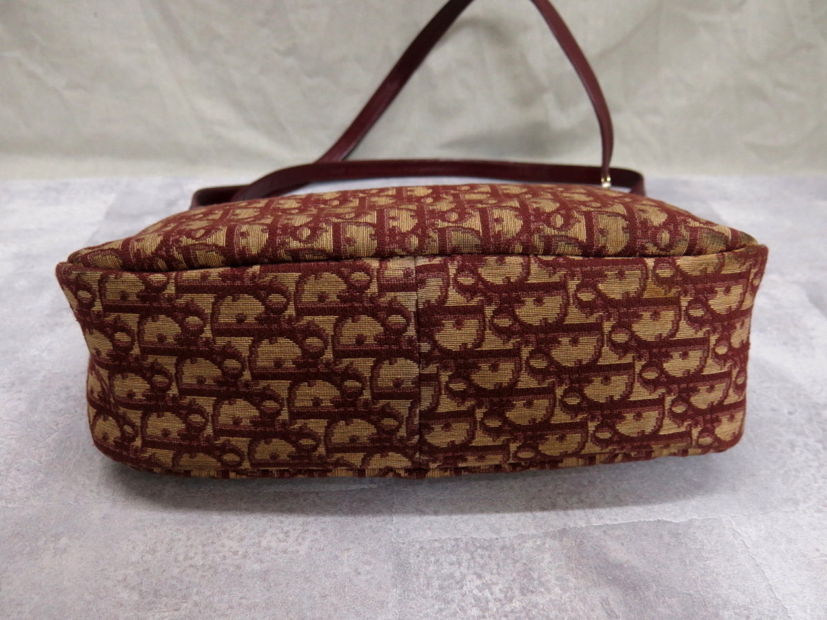 ●美品●Christian Dior ディオール●トロッター●キャンバス カーフ レザー 本革●ショルダー バッグ●ボルドー●ヴィンテージ●Js19826 Dior Christian トロッター 中古美品 原宿店限定クリスチャンディオール ネイビー