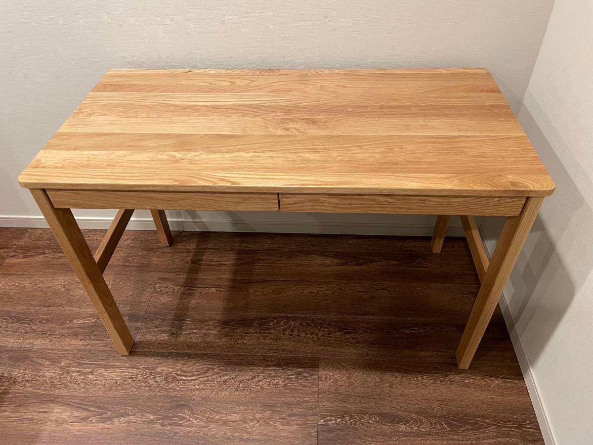 無印良品 オーク無垢材デスク 引出 足元棚付 幅110×奥行55×