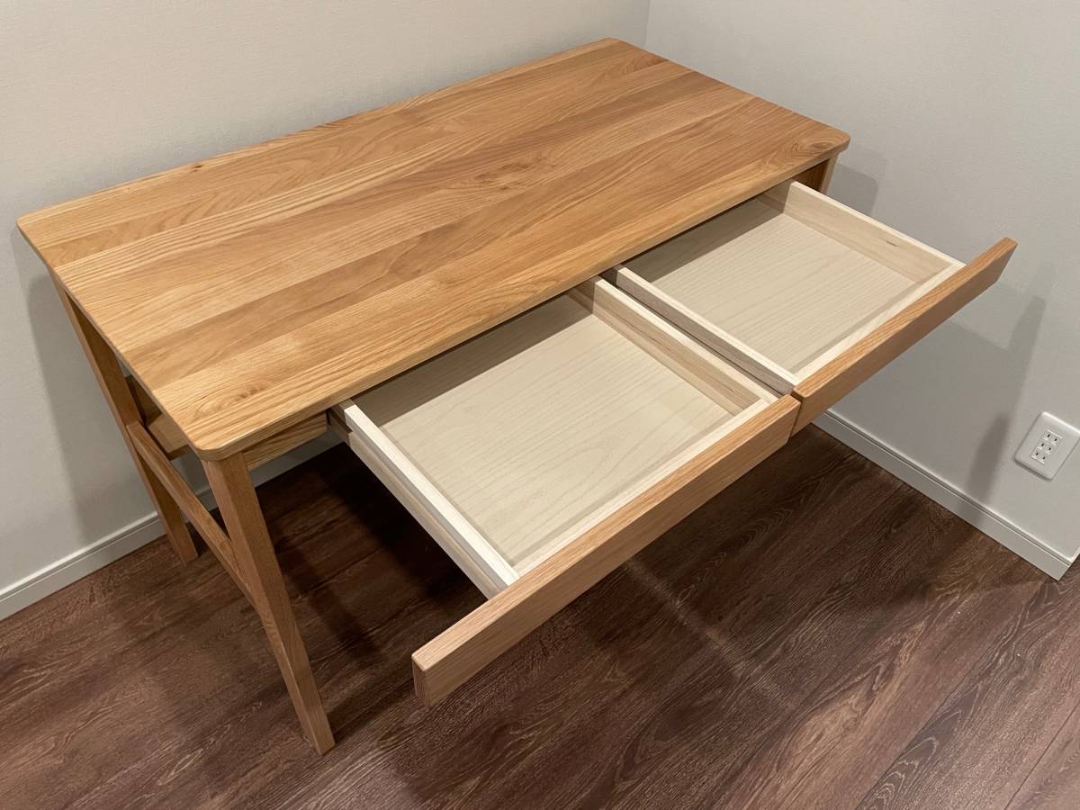 無印良品 オーク無垢材デスク 引出 足元棚付 幅110×奥行55×