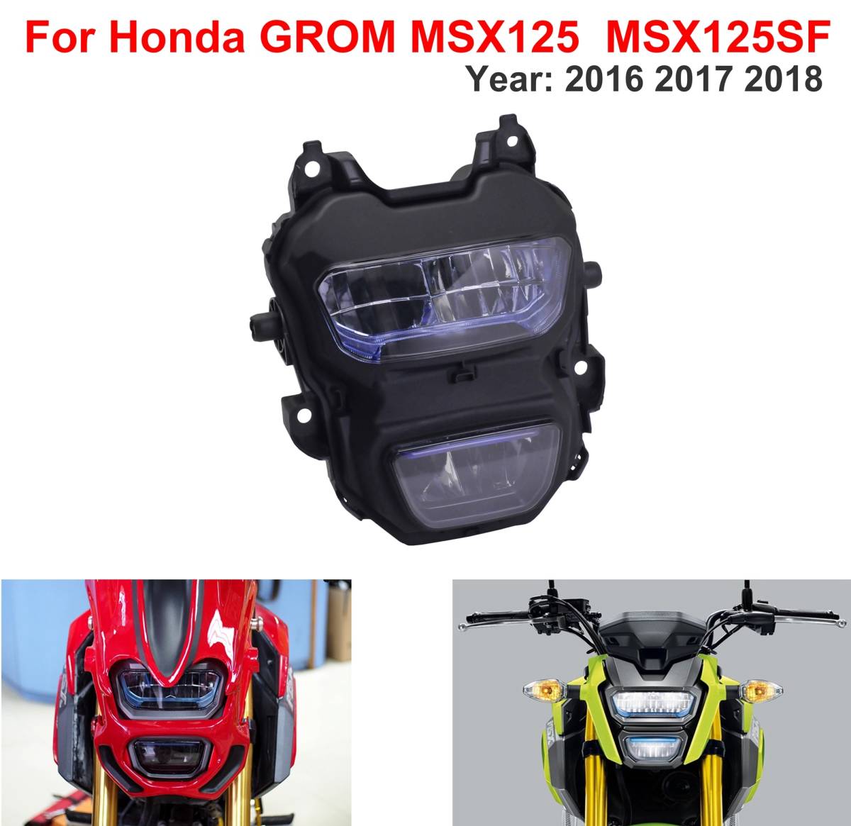 オートバイ 125 ヘッドライト カスタム 高品質 フロントガラス ガー ドランプ LEDホンダGROM MSX125SF 2016 2017 MSX125 2018 M3 M5_1