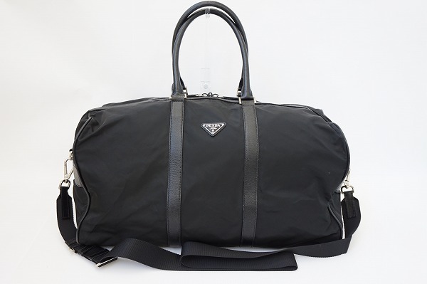 #aub プラダ PRADA ボストンバッグ トラベルバッグ TESSUTO SAFFIANO V20S 旅行鞄 ショルダー付き 黒 メンズ [611201]