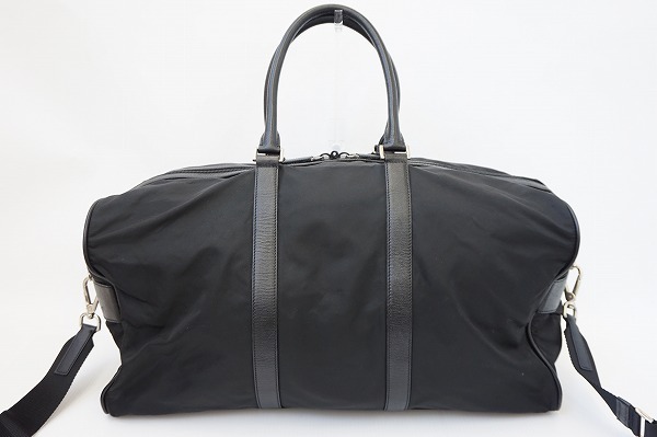 #aub プラダ PRADA ボストンバッグ トラベルバッグ TESSUTO SAFFIANO V20S 旅行鞄 ショルダー付き 黒 メンズ [611201]