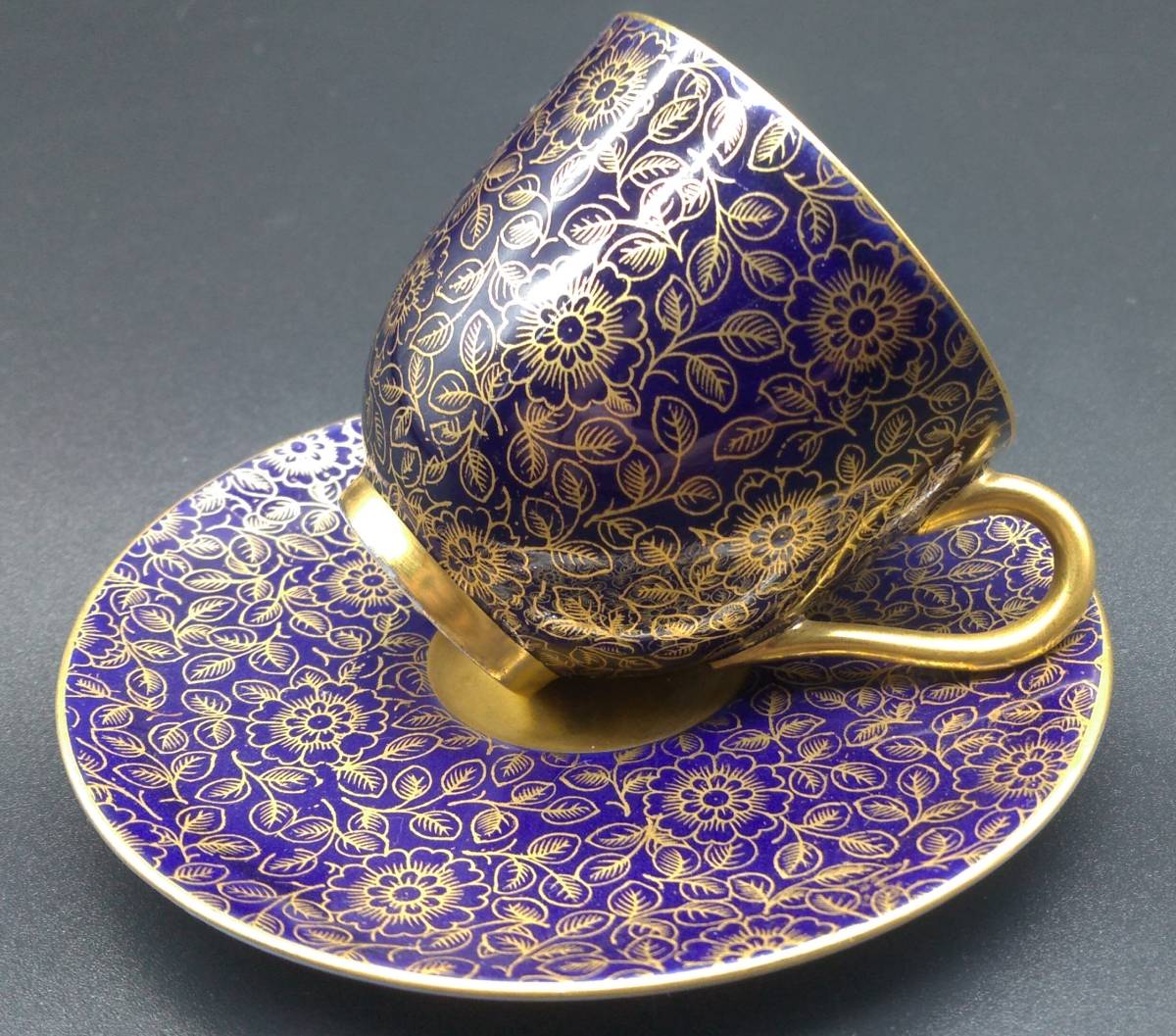 ROYAL WORCESTER ロイヤルウースター 金彩 コバルト 花柄 デミタス