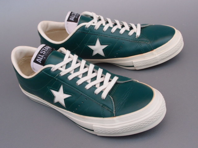 美品!! 希少!! 90s 初期タグ 日本製 converse ワンスター 緑 レザー US 8 / 26，5cm ONE STAR ONESTAR 