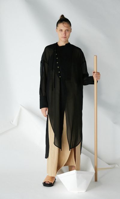 格安，安い ENFOLD エンフォルド 今期 黒 Sheer Twill ロングシャツ 36(トップス)｜売買されたオークション情報、yahooの商品情報をアーカイブ公開 - オークファン トップス