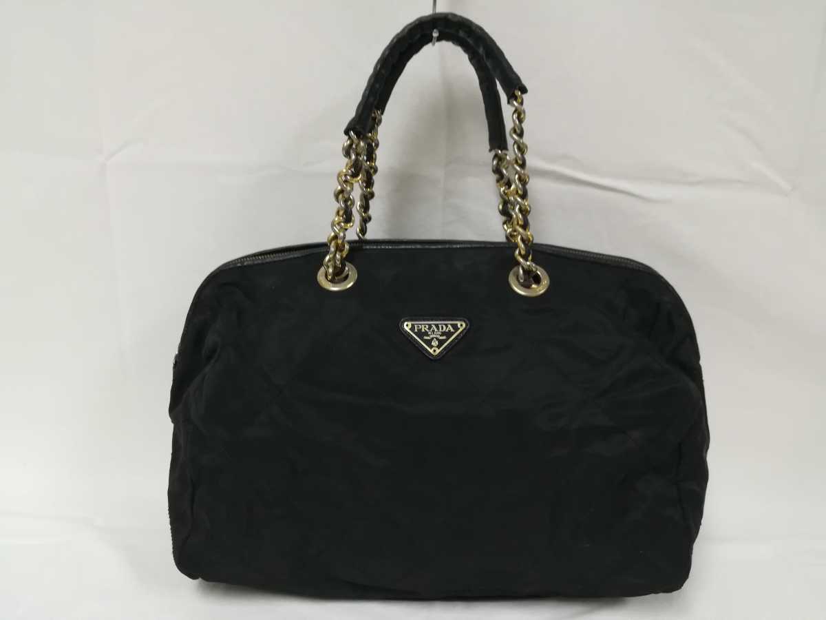 PRADA プラダ ハンドバッグ ブラック チェーンハンドル 黒 三角 