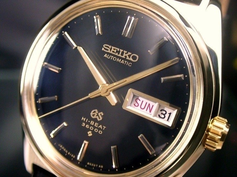 本物 激レア GRAND SEIKO グランドセイコー 14金/SS 6146-8000 ブラック 自動巻 デイデイト 稼動品 極美品☆