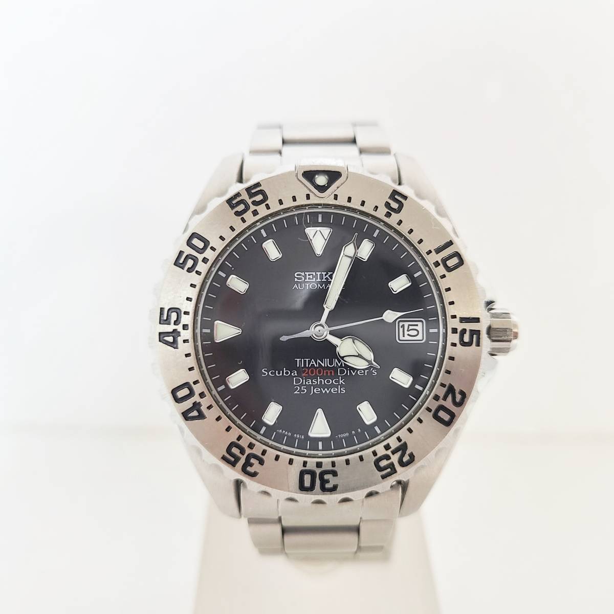 稼働品 SEIKO セイコー SCUBA スキューバ 200m TITANIUM チタン 7N35-6120 クォーツ デイト メンズ腕時計 ブルー文字盤 さ行 セイコー
