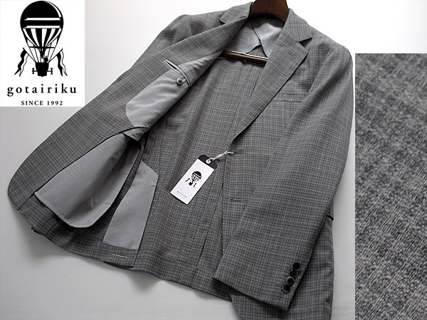 【新品】オンワード正規品 夏～ 五大陸 1992 by gotairiku 清涼サマ―ウールジャケット ライトグレー系 ミックス織柄 M