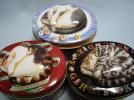 猫のオーバル缶3個セットＢ☆アンティーク柄☆イギリス☆ネコ_1