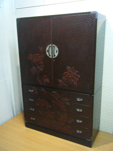 3ム71 鎌倉彫 最高峰 佐藤恵仙 着物箪笥 最高峰 漆塗り 衣装