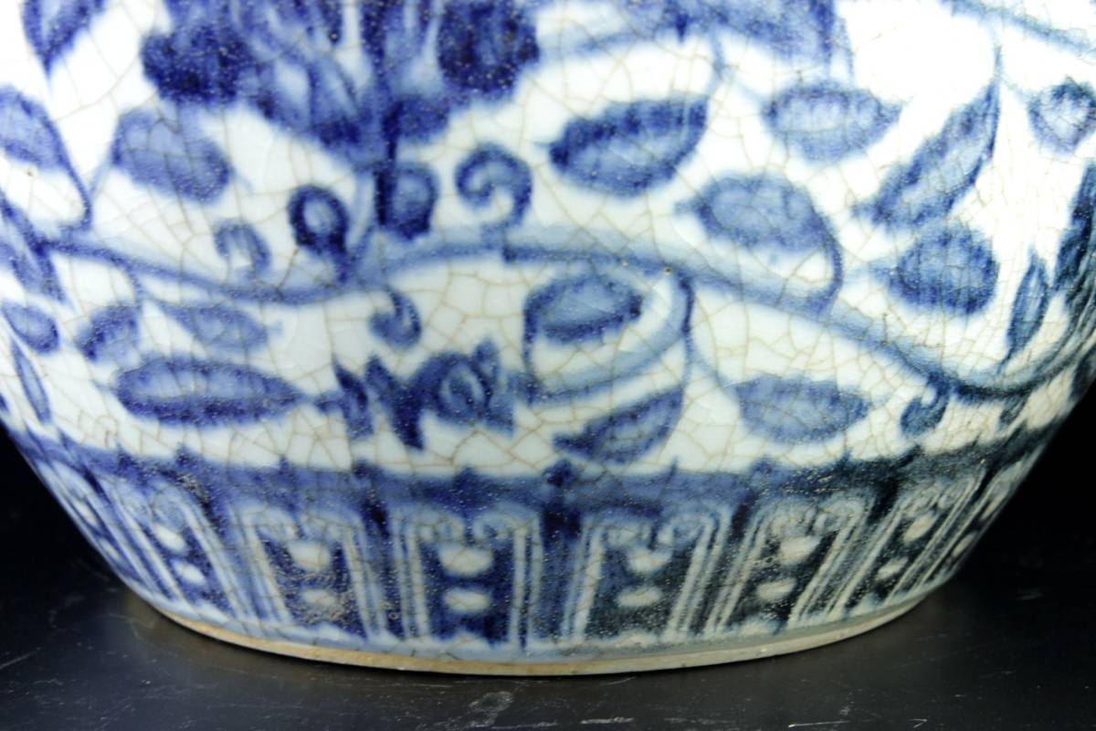 ◇楾◇ 中国古玩 草花文染付壷 36cm 唐物骨董 [V177]S/