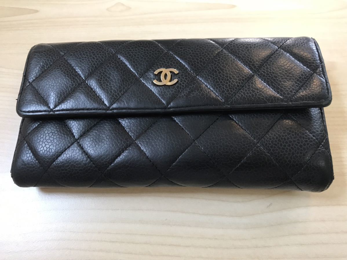 1円～ シャネル CHANEL 長財布 2つ折り マトラッセ キャビアスキン 