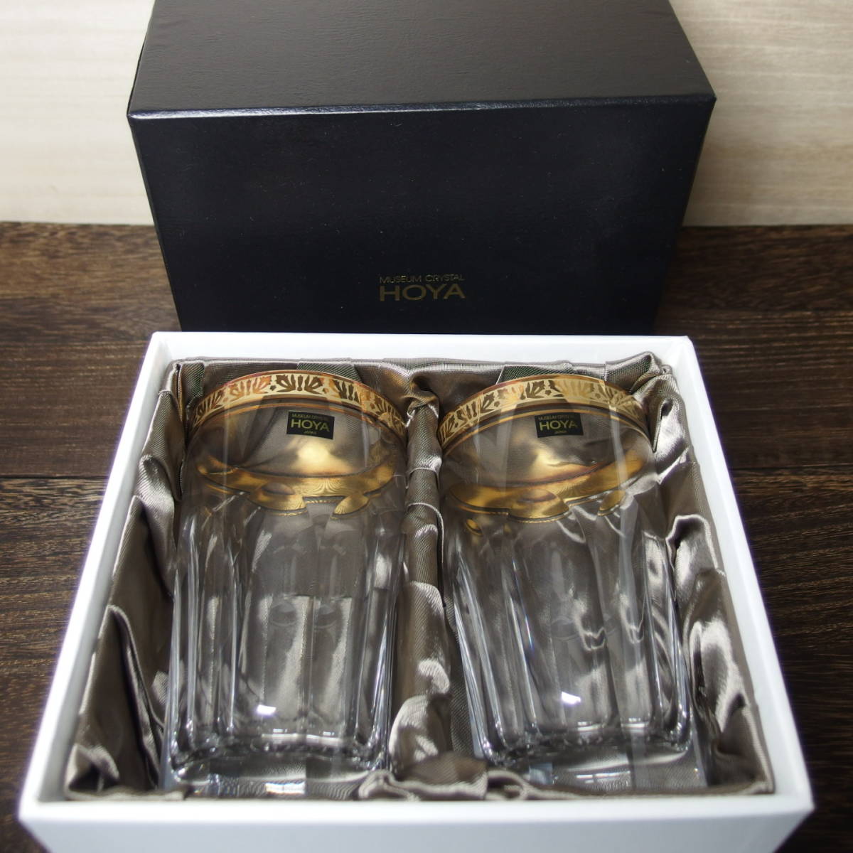 HOYA クリスタル 工芸品 6客 最高級8面カット 金彩 タンブラーグラス 6