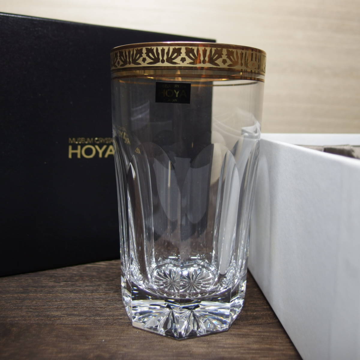 HOYA クリスタル 工芸品 6客 最高級8面カット 金彩 タンブラーグラス 6
