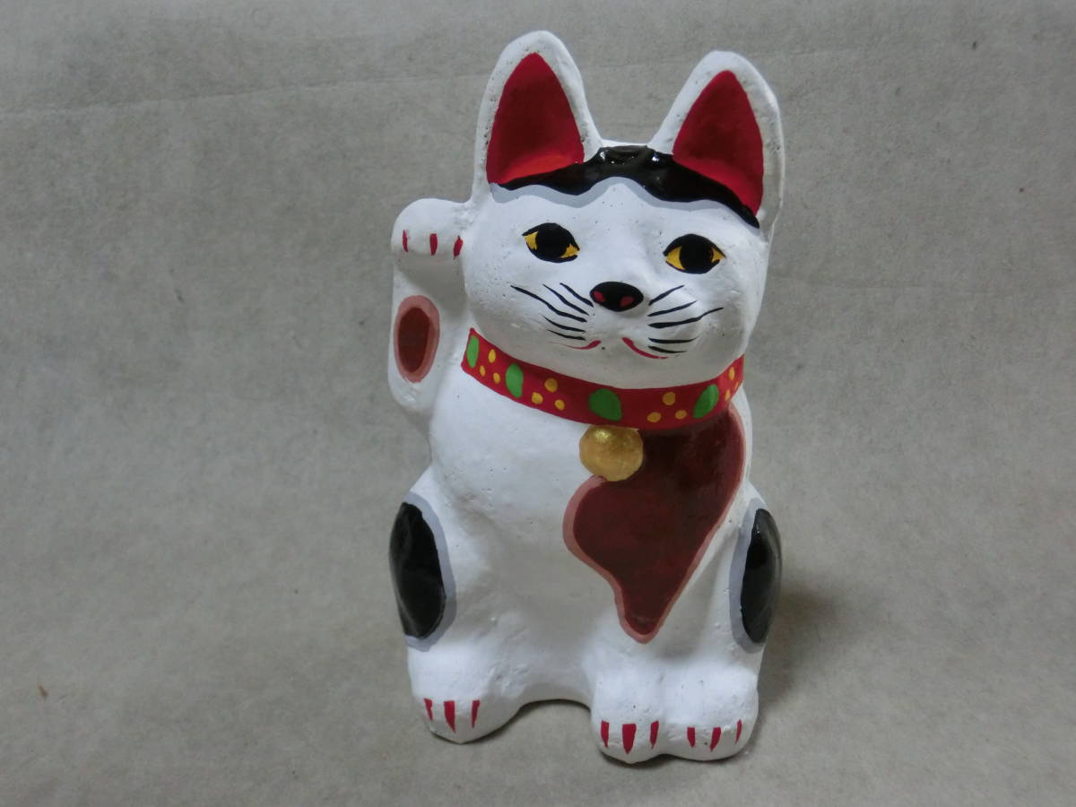 三河招き猫 郷土玩具 土人形 白黒親子猫 昭和レトロ 縁起物 招き猫
