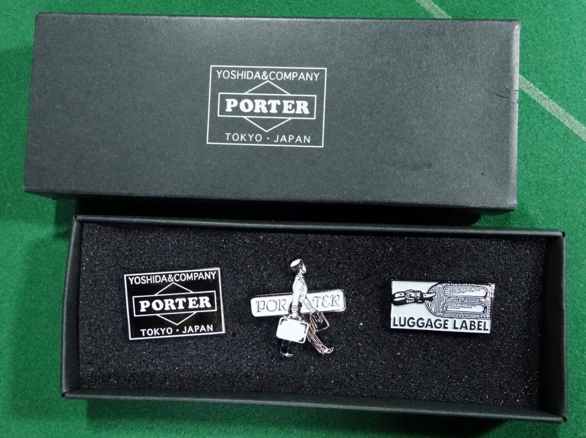 未使用　PORTER ラゲッジレーベル　ピン バッジ　セット　非売品 □ポーター 非売品 ノベルティ PORTER商標ロゴ ポーター人シンボル