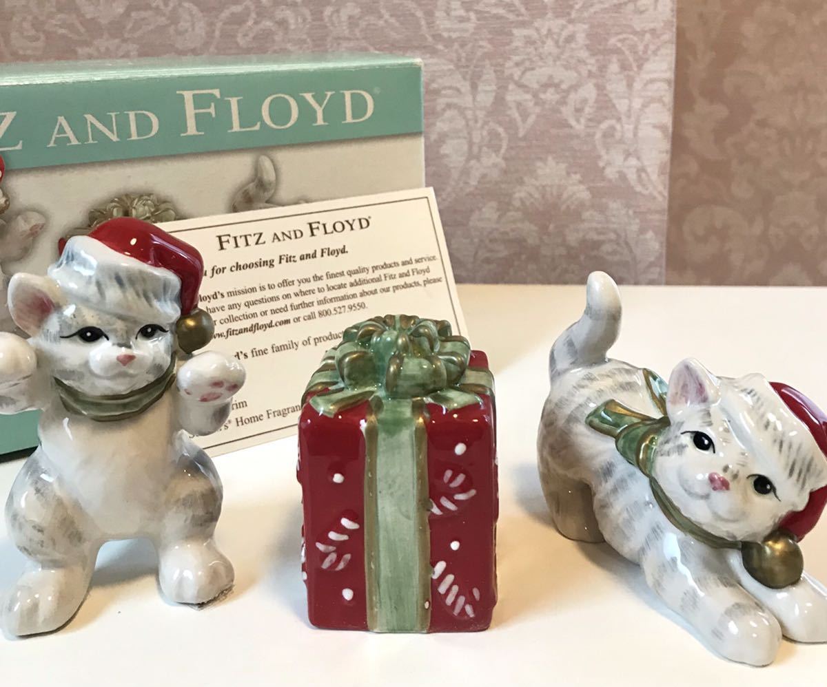 〈送料込〉〈ヴィンテージ〉Fitz&Floyd キャット　フィギュリン クリスマス セット ボックス フィッツ・アンド・フロイド 猫 ねこ 置物