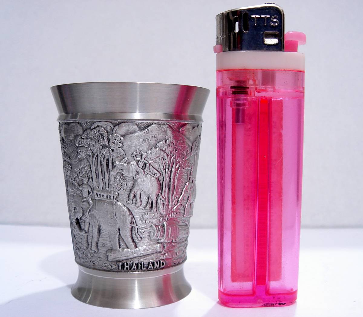 送料300円 ORIENTAL PEWTER THAILAND 酒器 ショットグラス ゾウ彫刻 お