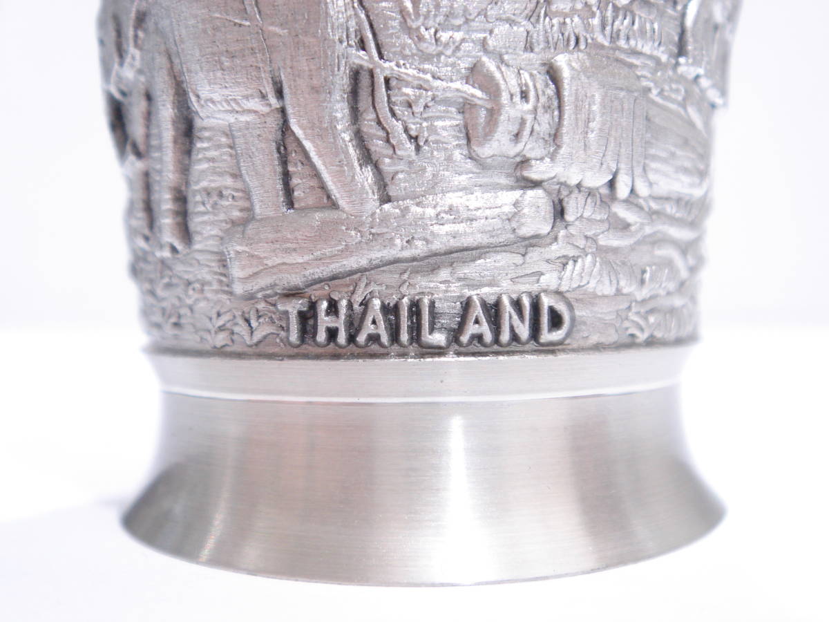 送料300円 ORIENTAL PEWTER THAILAND 酒器 ショットグラス ゾウ彫刻 お