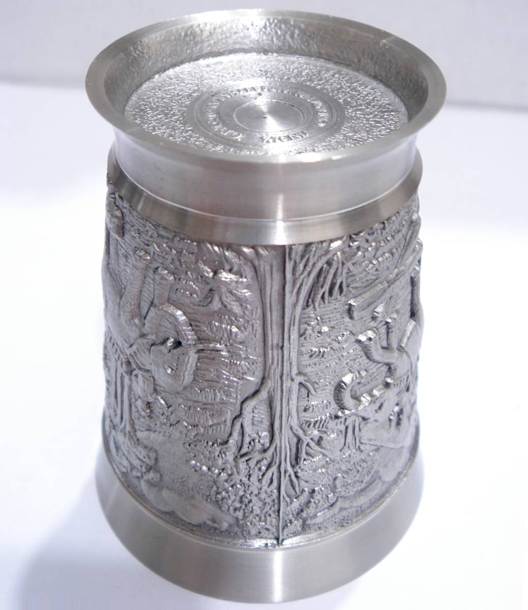 タイ製KING’S PEWTERプレート木製台座付き　伝統工芸品　タイピューターゾウ　錫コースター象 タイ製KING'S PEWTERプレート木製台座付き 伝統工芸品 タイピューター