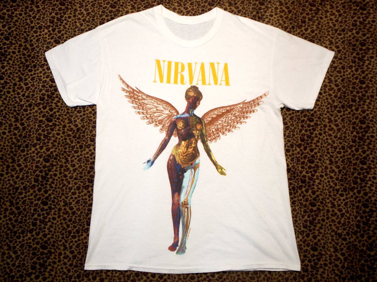 最新作,得価 【Nirvana ニルヴァーナ 1993 In Utero T-Shirt 1993コピーライト"In Utero"Tシャツ白カートコバーン size Approx XL】